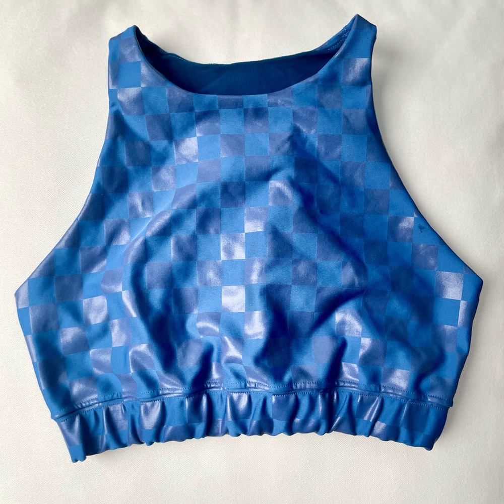 Peloton Blue Checkered Sports Bra